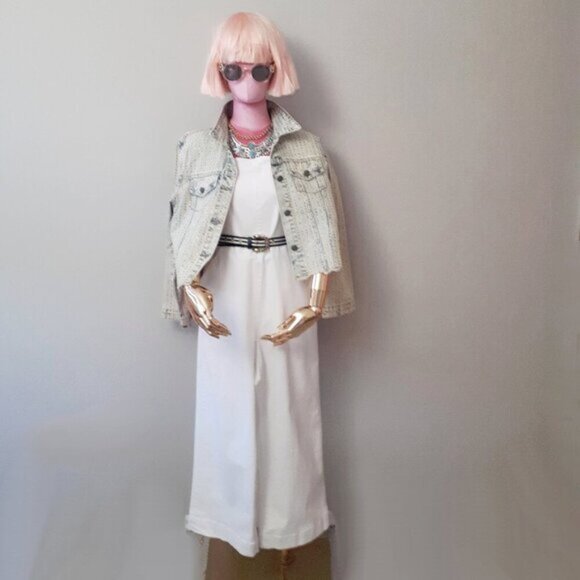 EUC DD77 white denim sleeveless wide leg jumpsuit with statement back, S - Picture 3 of 9